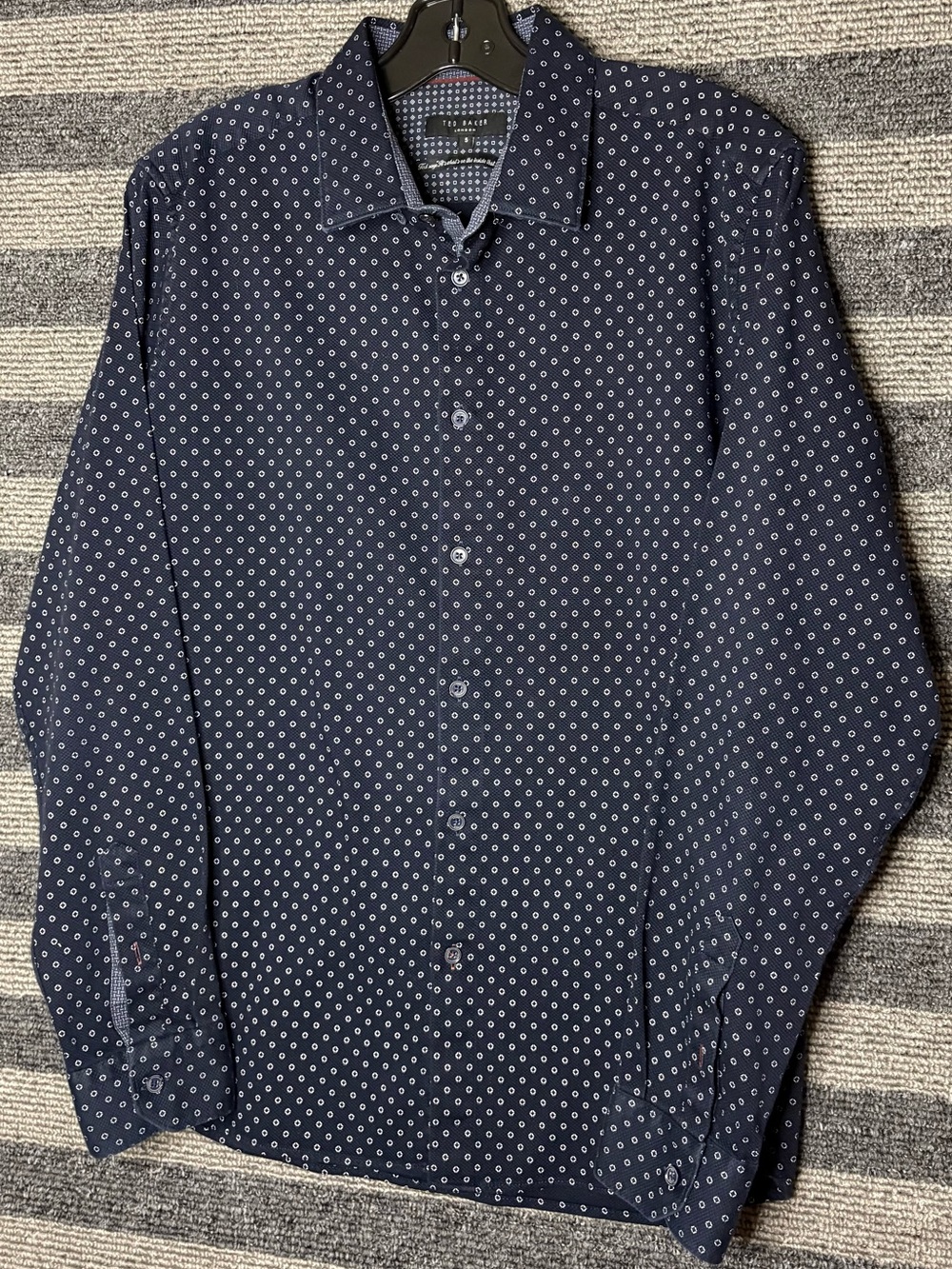 Ted Baker London Navy Blue Micro Circle Print Button-Up Shirt Men’s Large